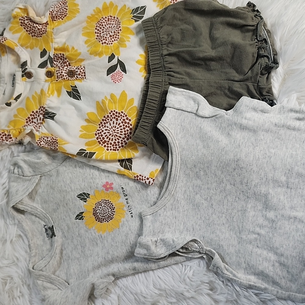 4 Piece Set 3mo Carter's Sunflower Print Baby Outfit